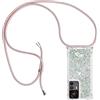 Paekear Custodia per Cellulare con Corda per Xiaomi 12T 5G / 12T Pro 5G Case, Liquido Sabbie Mobili Bumper TPU Cover con Collana Practical Stylish/Necklace Cordoncino Cordino Tracolla, Argento