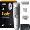 Braun Rasoio Elettrico Corpo Uomo Series 5, +7 Strumenti Cura Corpo, Con Tecnologia SkinGuard, 100 Min Autonomia, Testine SmoothShave & SensitiveTrim, Impermeabile, Rasoio Intimo Uomo, BG5555, Grigio