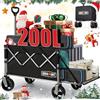 OVERMONT Carrello da Giardino Pieghevole - 200 L/136KG Carrelli da Trasporto Extra Lungo - Carrello da Campeggio Pieghevole con Grandi Ruote per Tutti i Terreni - con Tasca Laterale e 2 Freni