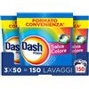 Dash Pods Detersivo In Capsule, 3x50 Lavaggi, Salva Colore, Rimuove Le Macchie, Igienizza, Brillantezza Per I Capi