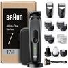 Braun Regolabarba Tagliacapelli Uomo, Rasoio Elettrico Barba e Capelli, 17-in-1 Styling Kit per Barba, Capelli, Corpo, Naso e Orecchie, 100 Minuti di Utilizzo, Mgk7491 Nero