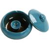 BETOOKY Posacenere in Ceramica Blu Coperchio a Struttura Scanalata, Portacenere da Tavolo per Decorazione della Stanza e Uso Desktop