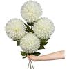 Hollyone Grandi fiori artificiali di crisantemo con gambo lungo 65,6 cm, 4 pezzi di fiori artificiali di seta bianca, palline artificiali per decorazione domestica, sposa, matrimonio, festa, giardino