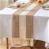 meioro Runner da Tavola con Cuciture Bicolore Boho, 33x220cm Runner da Tavolo Moderno con Nappe, Table Runner in Lino e Cotone per la Decorazione da Cucina, Sala da Pranzo, Soggiorno（Marrone & Bianco）