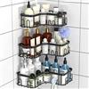 Menbyci Confezione da 3 mensole angolari per doccia, in acciaio inox, con 18 ganci, mensole adesive per doccia, organizer per bagno (nero)