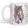 Vixar Tazza colorata con acquerello a forma di cavallo, colore arcobaleno, idea regalo, compleanno, lavoro, ufficio, tè, caffè, colore: bianco