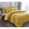 Velvet Stitch - Set copripiumino con federa in pile, termico, morbido, caldo, soffice, in tinta unita, colore ocra, king size