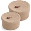 Bcuuozeeing Set di 2 cestini portaoggetti in corda di cotone con coperchio, diametro 23 x 12,5 cm e Ø 28 x 16,5 cm, cestini con coperchio, intrecciati, per cameretta dei bambini, cucina, bagno, ufficio, cachi