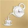 SSyang Orologio da parete fai da te, teiera, 3D, specchio acrilico, tazza da caffè, teiera, orologio da parete moderno, 40 x 40 cm, per casa, hotel, ufficio, ristorante (argento)