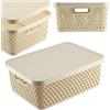 KADAX Cesto portaoggetti con coperchio, scatola portaoggetti, contenitore portaoggetti in plastica, cestino moderno con fori di ventilazione (12 litri, beige)