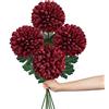 Hollyone Fiori artificiali grandi di crisantemo da 16 cm, con stelo lungo 65 cm, 4 fiori finti in seta rossa, fiori a palla finti per decorazione della casa, per matrimoni, per feste, per giardino