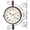 UrbanHomes Orologio a Parete Doppia Faccia, Impermeabile Giardino Treno Orologio da Stazione Vintage con Supporto, New York, Orologio da Parete in Metallo Muto Doppio Lato Soggiorno Decorazione Della Casa 1