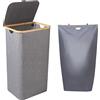 Lannvan Cesto Portabiancheria, 100L Porta Biancheria Sporca, Cesta Panni Sporchi Pieghevole Salvaspazio, Cesto per Biancheria Sporca con Sacchetto Portabiancheria Rimovibile (Grigio)