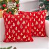 Brylleii Set di 2 Federde Cuscini Natalizi per Divano 45 x 45 Rosso Fodere Cuscini Velluto Oro Motivo a Pini Elegante Copricuscini Quadrati per Giardino Sedia Cuscino Soggiorno Lavabili Inverno