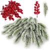 YMIFEEY 50 rami di abete artificiali, 10 cm, con neve, gambi di bacche rosse, rami di abete bianco, artificiali, come veri rami, decorazioni natalizie, abete artificiale per corona dell'Avvento, decorazione