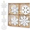 Jesustree Natale Fiocchi di Neve in Legno, Ornamenti Natalizi da Appendere, Retro Decorazioni Pendenti Legno Natalizi Appeso Addobbi, per Albero di Natale Fai da Te, Feste Festival - 24 pezzi, bianco