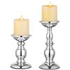 Nuptio Portacandele A Colonna Portacandele in Metallo Ideale per Candele da 80mm, Portacandele in Argento per Soggiorno, Giardini, Spa, Aromaterapia, Coni di Incenso, Matrimonio, Festa, 2 Pezzi