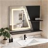 YU YUSING Specchio Bagno LED 80x60 cm con 2 Ripiani, Specchio da Parete con Led, 3 Colori, Luce Regolabili, Contro Touch, Display dell'Ora e Temperatura, Antiappannamento, IP44, Moderno, Nero