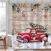 Bonhause Tenda Doccia Natale Camion Rosso Albero di Natale Pupazzo di Neve Tende per Doccia in Poliestere Impermeabile Antimuffa Lavabile Tende Bagno 180 x 180 cm con 12 Ganci