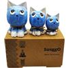 SusggO Set di 3 gatti in legno. Gatti in legno, prodotto artigianale, decorazione, intagliati a mano, portafortuna, idea artistica, decorazione per mobili (Blu con dettagli bianchi e blu GAB)