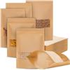 Arohana 50Pz Sacchetti per Alimenti Con Finestra a Zip, Buste Carta Kraft Con Chiusura, per Noci, Chicchi di Caffè, Foglie di Tè, Spezie 20x30cm