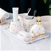 XYQXYQ Set di accessori da bagno in ceramica bianca, decorazione da bagno effetto marmo dorato, set moderno di 6 accessori da bagno, completo di dispenser di sapone, portaspazzolino, bicchiere