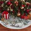 Conponous Copri Base Albero Natale, 120 cm Gonna Albero di Natale con Fiocchi di Neve, Alberi e Renne per Feste Natalizie Invernali, Vintage Decorazioni Tappeto Alber di Natal (Grey)