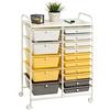 RELAX4LIFE Carrello Portaoggetti con 15 Cassetti, Cassettiera Alta con 4 Ruote Universali, Armadietto Mobile e Salvaspazio di Grande Capacità, Multiuso per Cucina, Bagno e Ufficio (Giallo)