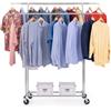Tatkraft Denver - Stand Appendiabiti su Ruote, 2 Barrette, Portata 110 kg | Stender Appendiabiti, Rella Appendiabiti, 2 Barrette Regolabile 129-169x55x148-172 cm, Montaggio in 1 min, Acciaio Cromato
