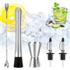 RUCUDIM Set di 5 shaker per cocktail e cocktail, in acciaio inox, durevoli strumenti da bar con misurino, cucchiaio, versatore in acciaio inox, pestello, misurino per barman, cucina, bar, ristorante