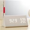 VORRINC - Sveglia digitale a LED in legno, sveglia da viaggio, con 2 allarmi, visualizzazione della temperatura/umidità, 3 livelli di luminosità, per comodino, camera da letto, bianco