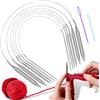KUAOWT Ferri da Maglia Circolari, 6Pz Doppia Punta Ferri da Maglia Lunghi 40 cm in Acciaio Inossidabile, Ferri Circolari Lavoro a Maglia Kit per Sciarpe Calzini Coperte Maglione (3mm/4mm/5mm/6mm/8mm/10mm)