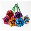 ZffXH Confezione da 6 bouquet di rose artificiali colorate metalliche, piccoli fiori artificiali in filo di alluminio, rose in metallo durevoli per giardino, cimitero, festa della mamma, Natale, San