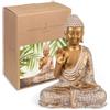 MIJOMA Statuetta decorativa Buddha, oro e bianco, stile vintage, in poliresina, altezza 14-34 cm, opzionale con portacandela - Tranquillità spirituale ed eleganza (16,5 x 10 x 21 cm)
