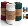 Ouxayapl Macrame Corda 3 mm x 100 m, Filo Macrame Cotone, macrame filo per Fai da Te, Arazzo da Parete, Piante Sospese, Decorazione Boho(Naturale, Verde scuro, Rosso)