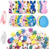 HERZONE Set di decorazioni pasquali per bambini, fai da te, decorazioni pasquali, set fai da te, adesivi pasquali, coniglio, uova, accessori fai da te, set (B)