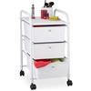 Relaxdays Carrellino Salvaspazio con 3 Cassetti, Metallo & Plastica, Carrello Porta Trucchi da Bagno, Multiuso, Bianco