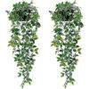 Elitecran Pianta Artificiale Sospesa da Appendere, 2 Pezzi Pianta Finta Cadente con Vaso, Plastica Piante Finte Rampicanti Artificiali per Interno Esterno, Soggiorno, Cucina, Giardini