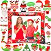 LMSHOWOWO Decorazioni Natalizie, Rosso Cornice Gonfiabile di Natalizie, 32PCS Photo Booth Props di Natale, Cornice per Selfie di Natalizia, Accessori Puntelli per Foto, per Gadget Natale Festa