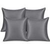 Seechoo Set di 4 federe per cuscini in raso, 45 x 45 cm, lussuose federe per cuscini in seta, morbide e lucide, decorative, per divano, letto, soggiorno (4, grigio)