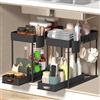 KITDAHOM Set da 2 organizer sottolavello cucina - organizer cucina - sottolavello cucina - design con cassetto - 10 ganci inclusi - adatto per bagno e cucina - colore nero