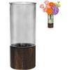 TEUYOE Vaso in vetro, alto 25 cm, vaso cilindrico con base in legno per decorazione domestica, soggiorno, camera da letto, cucina, tavolo da pranzo, camino, ufficio (trasparente)