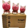 SusggO Set di 3 gatti in legno. Gatti in legno, prodotto artigianale, decorazione, intagliati a mano, portafortuna, idea artistica, decorazione per mobili (Rosa con dettagli bianchi GRB)