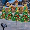 Fohil Albero di Natale solare con puntale a stella, confezione da 4 con fiocco di neve, 80 LED, luci da giardino per esterni con campane per decorazione