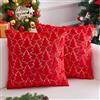 Brylleii Set di 2 Federde Cuscini Natalizi per Divano 40 x 40 Rosso Fodere Cuscini Velluto Oro Motivo a Pini Elegante Copricuscini Quadrati per Giardino Sedia Cuscino Soggiorno Lavabili Inverno