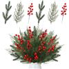 ASTNIC Rametti di Pino per Decorazioni, 65 Pezzi Rami Abete con Bacche Rosse Rami Natalizi, Rami di Pino Artificiale di Natale per Natale Decorazioni, Oggetti Decorativi per la Casa, Vasi Decorativi