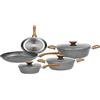 Tognana Stone&Wood, Batteria di pentole e padelle, Set con 2 padelle, 3 casseruole, 3 coperchi trasparenti, 8 Pezzi, Alluminio, Grigio