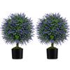 COSTWAY Set di 2 Alberi di Topiario Artificiale con Lavanda, Albero di Bosso Finto da 58 cm con Vaso Riempito di Cemento, Pianta Finta Resistente al Sole per Interni ed Esterni