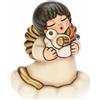 THUN, Soprammobile Bomboniera My Angel che Abbraccia un Uccellino in Ceramica Decorata a Mano, Simbolo di Benessere e Amore, Novità THUN 2023, 5.8x4x6.8 cm h