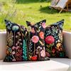 DecorMommt Nero Federe Cuscini Divano 40 x 40 CM Copricuscini Floreale Modello Esterno Federe Cuscino Decorativi Divano Quadrata Morbida per Soggiorno Giardino Interno o Esterno Set di 2